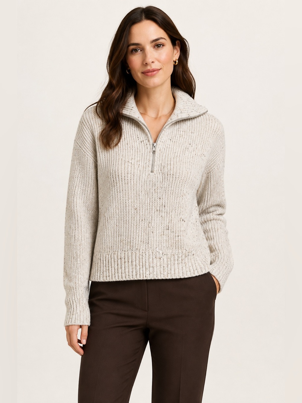 William Rast Speckled Ribbed Knit Quarter-zip Boxy Sweater. Size XL